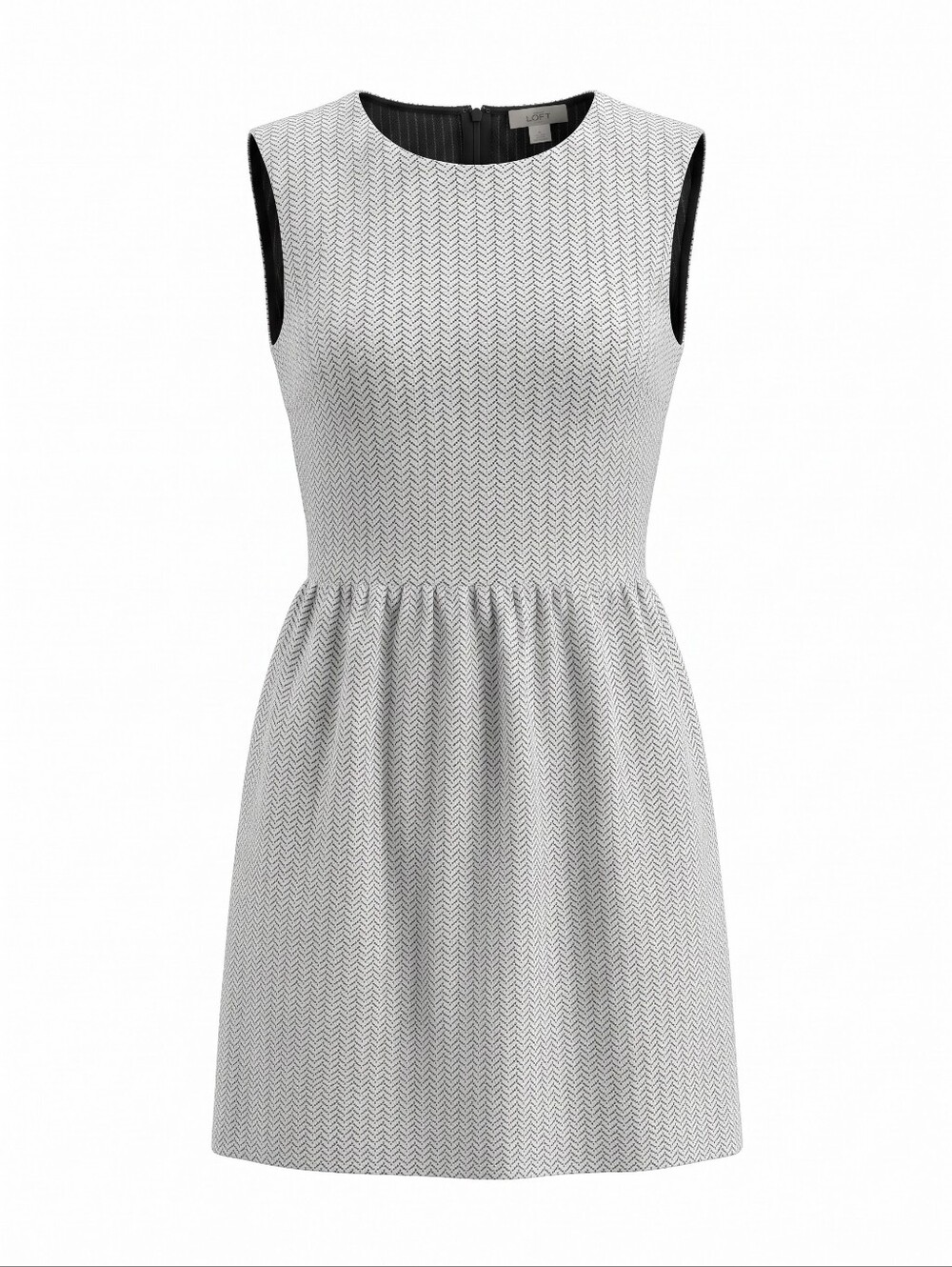 LOFT Sleeveless Chevron-Textured Light Gray Fit & Flare Dress Textured Size 6